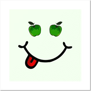 Green Apple & Smile (in the shape of a face) Posters and Art